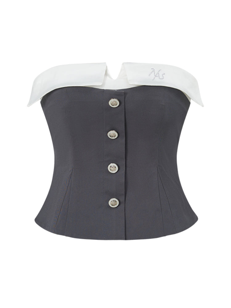 Fake Two-Piece Color Block Mermaid Strapless Top - CHINASQUAD