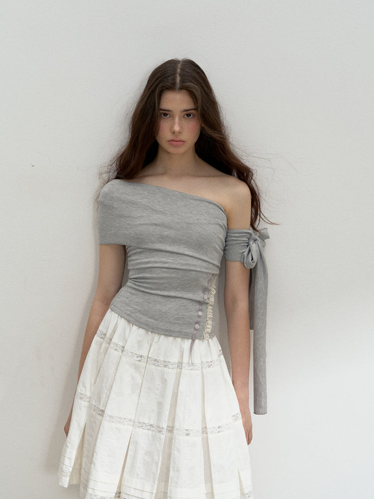 Diagonal Strap Off-shoulder T-shirt - CHINASQUAD