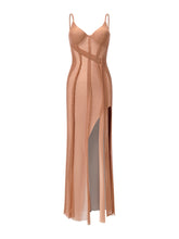 High-Split Patchwork Spaghetti Strap Dress - CHINASQUAD