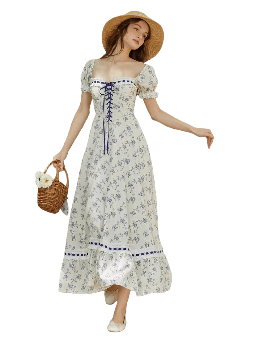 Wisteria French Floral Corset Dress White / S