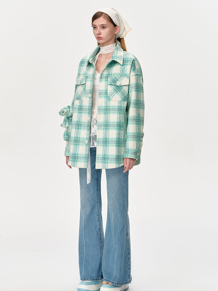 Bear Woven Plaid Coat - CHINASQUAD