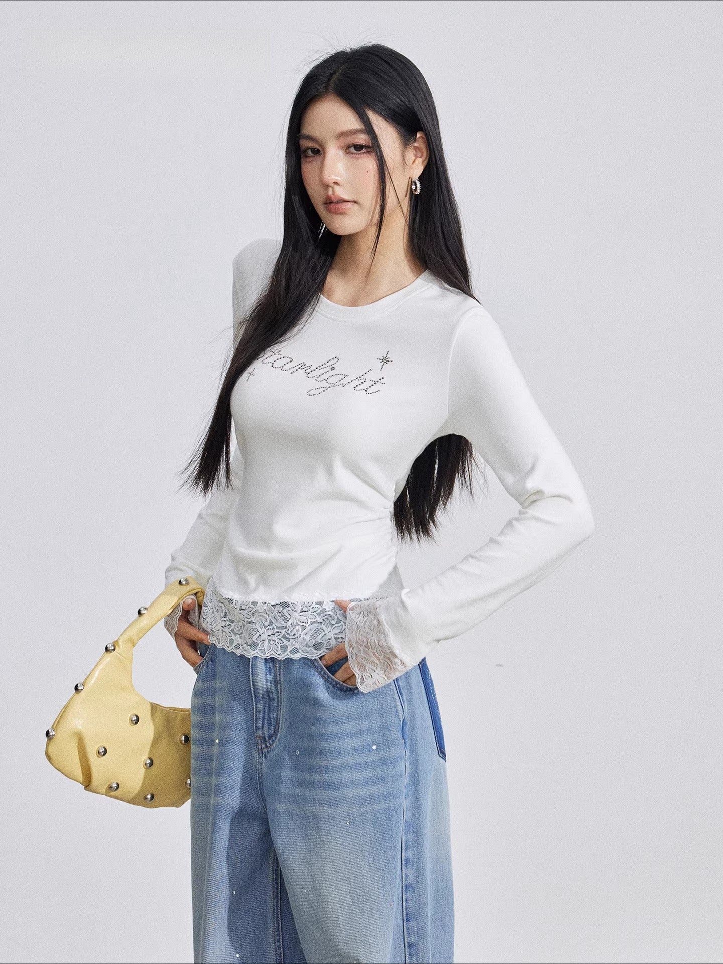 Rhinestone Lace Long Sleeve Base Layer