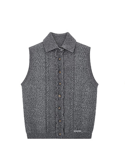 Collared Knit Tank Top Cardigan - CHINASQUAD