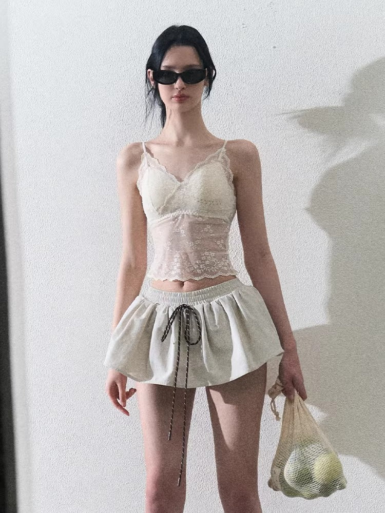 Drawstring Bubble Mini Skirt