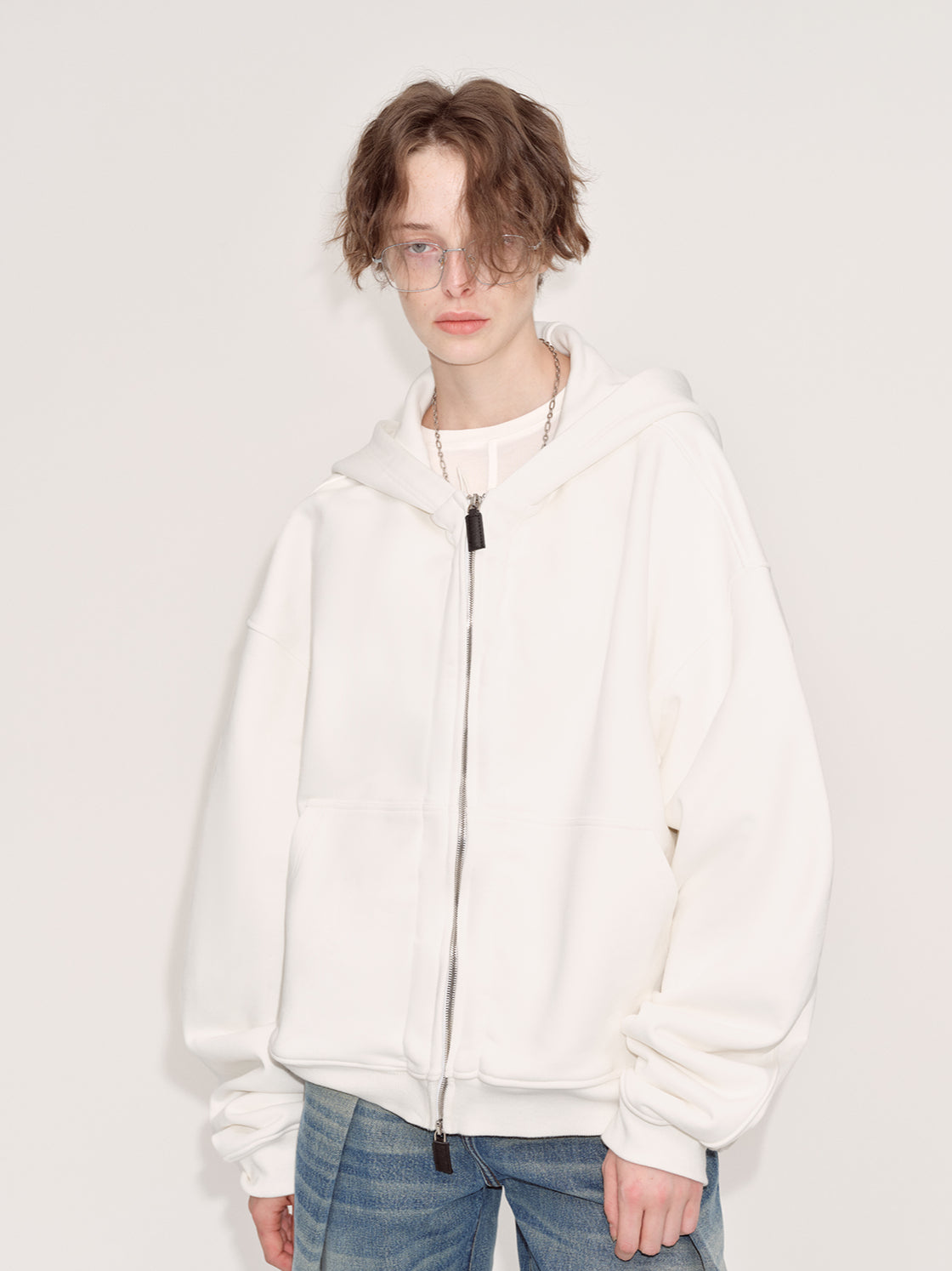White Hooded Zip-Up Sweatshirt - CHINASQUAD
