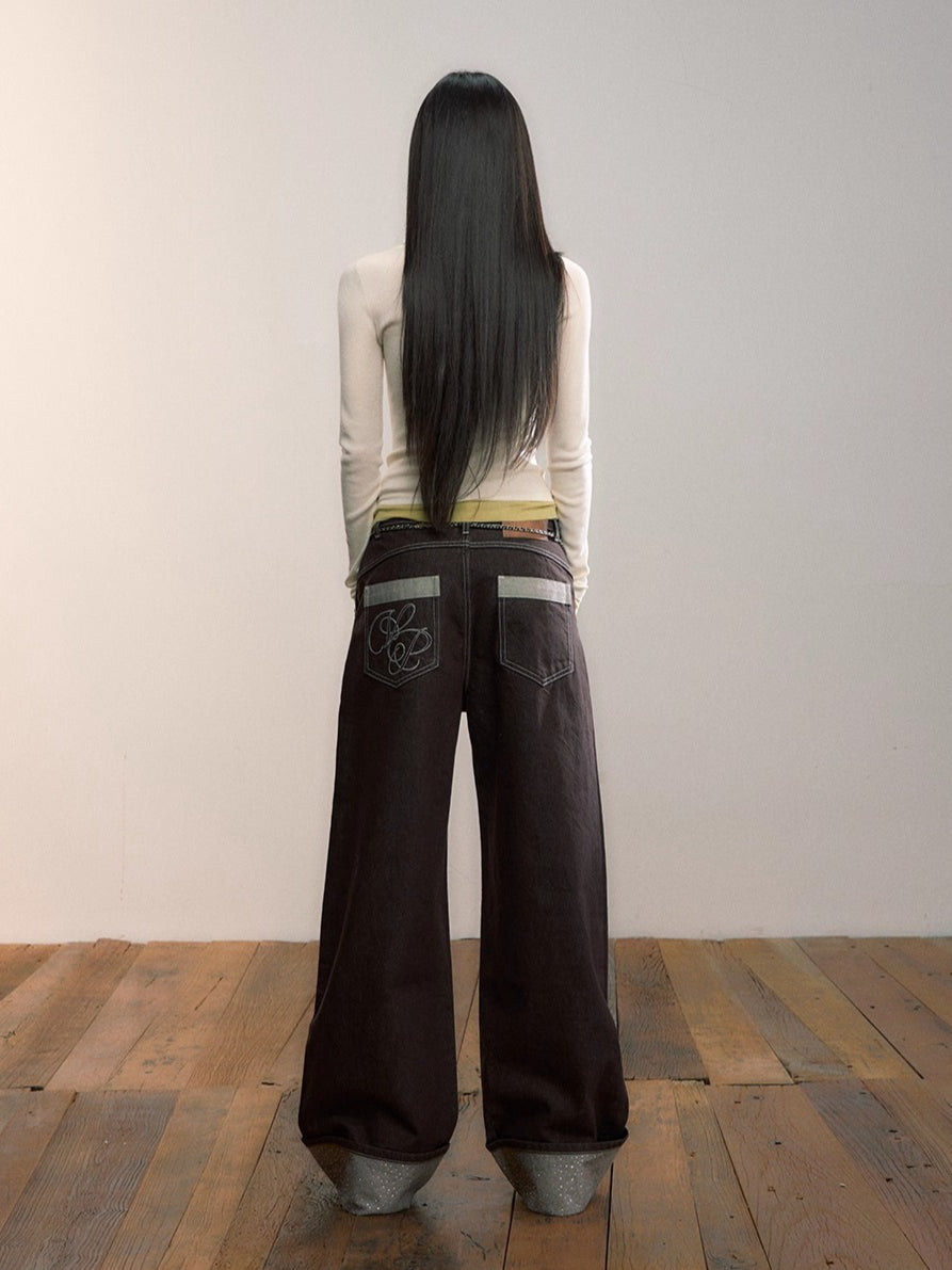 Contrast V-Neck Layered Knit Turtleneck