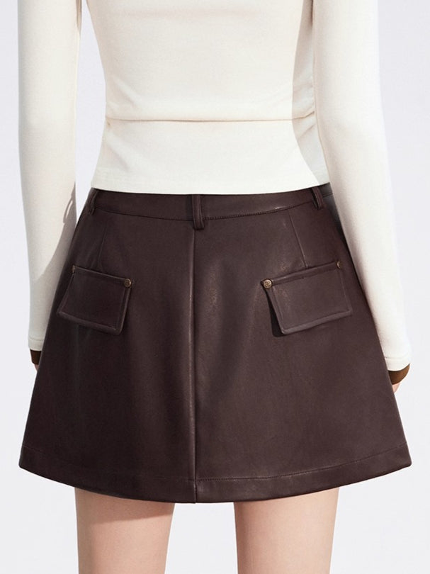 Studded A-Line Faux Leather Mini Skirt - CHINASQUAD