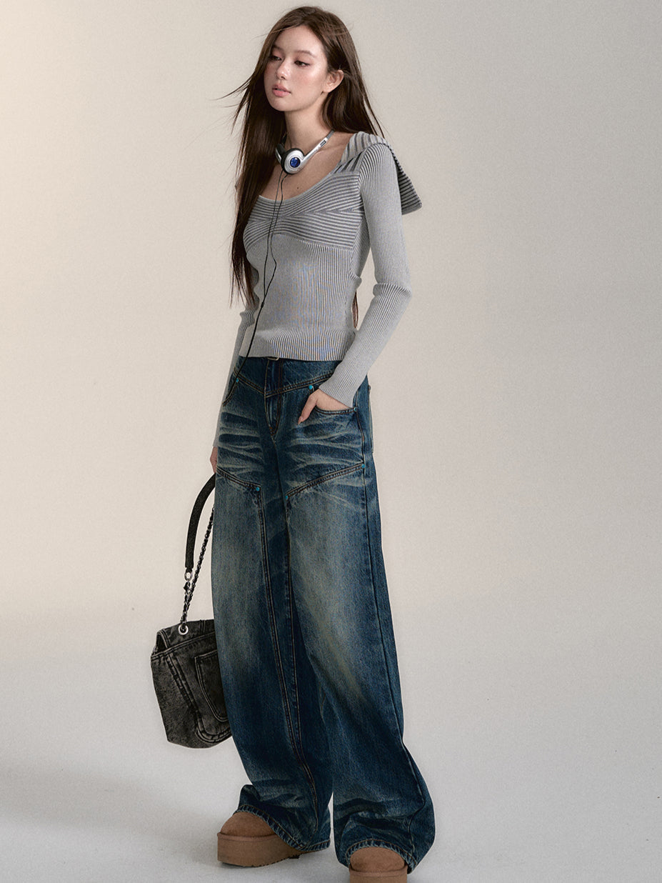 Slim Fit Knit Sweater with Large Collar - CHINASQUAD