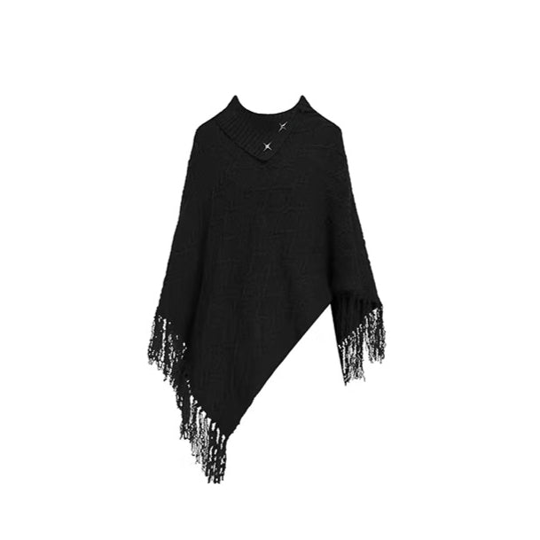Asymmetric Knit Cape Turtleneck Sweater