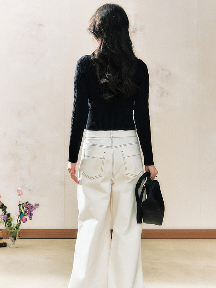 Black Button Sweater Inner Fitted Top - CHINASQUAD