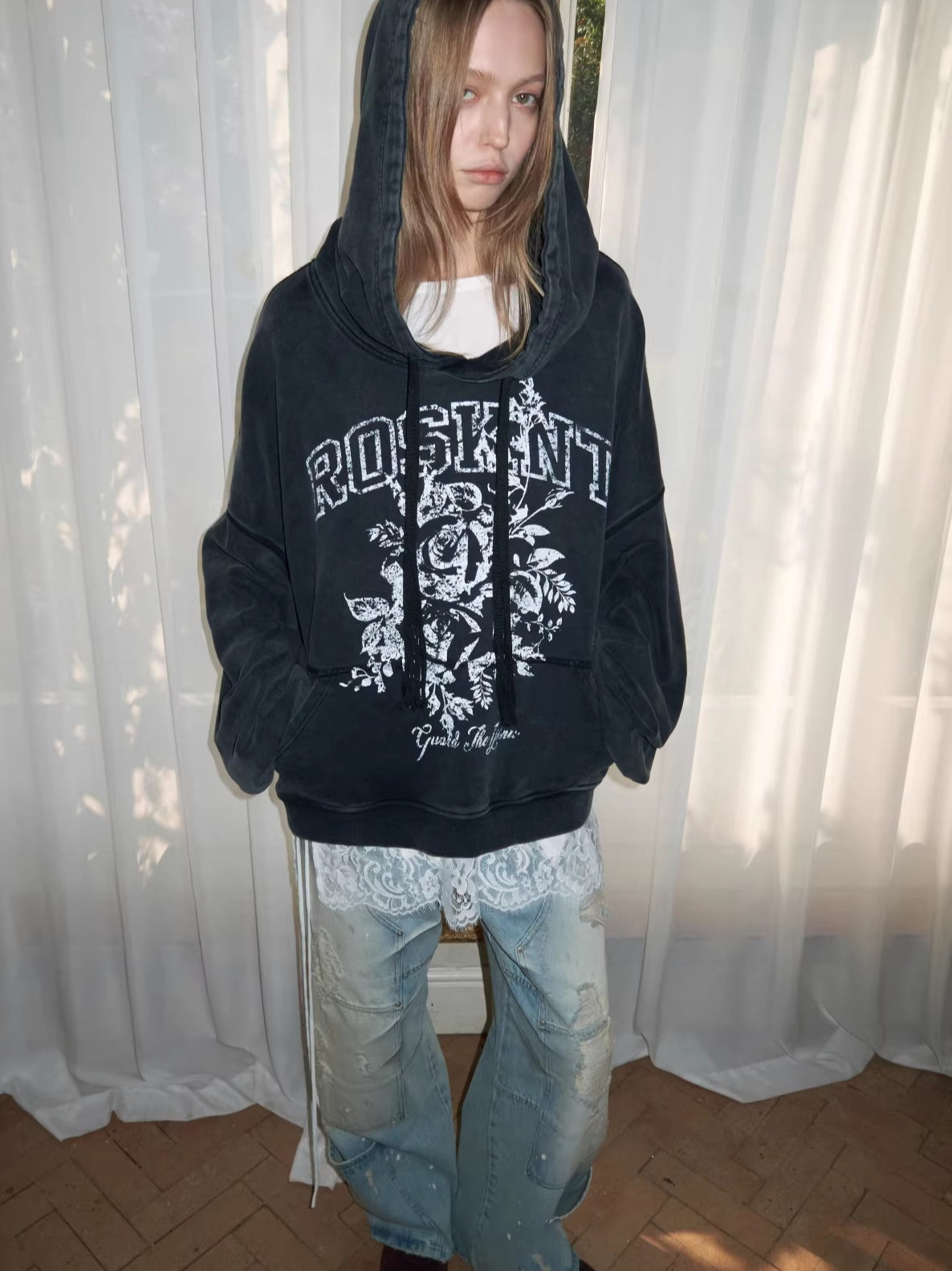 Washed Distressed Low-Rise Straight-Leg Jeans