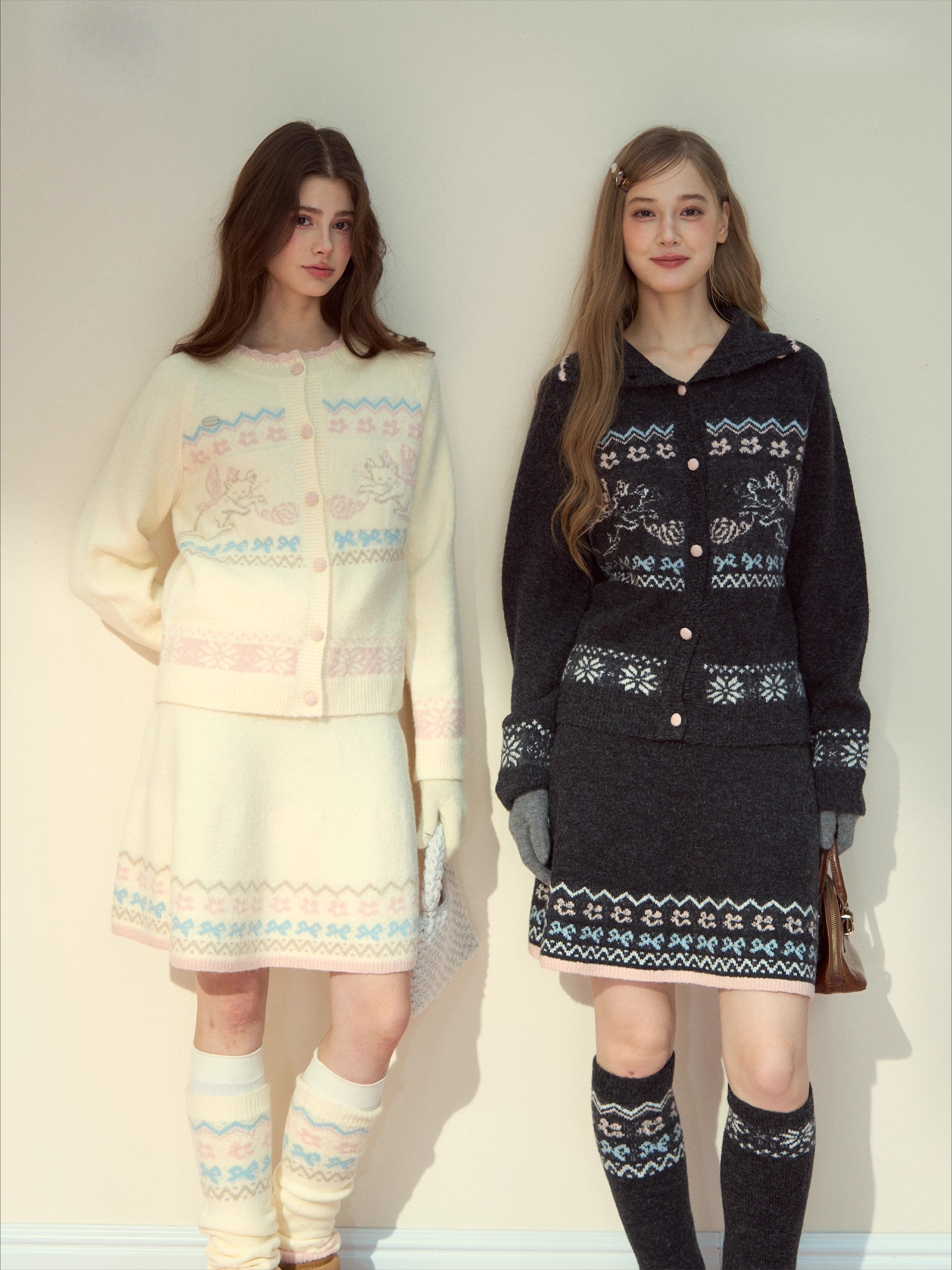 Fair Isle Cat Motif Knit Set - CHINASQUAD