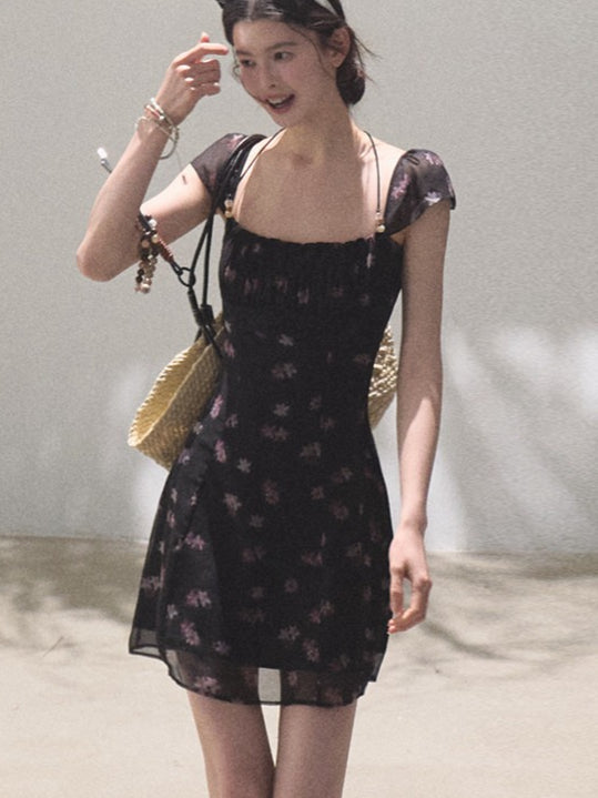 Moonlit Beaded Halter Waist-Cinched Dress
