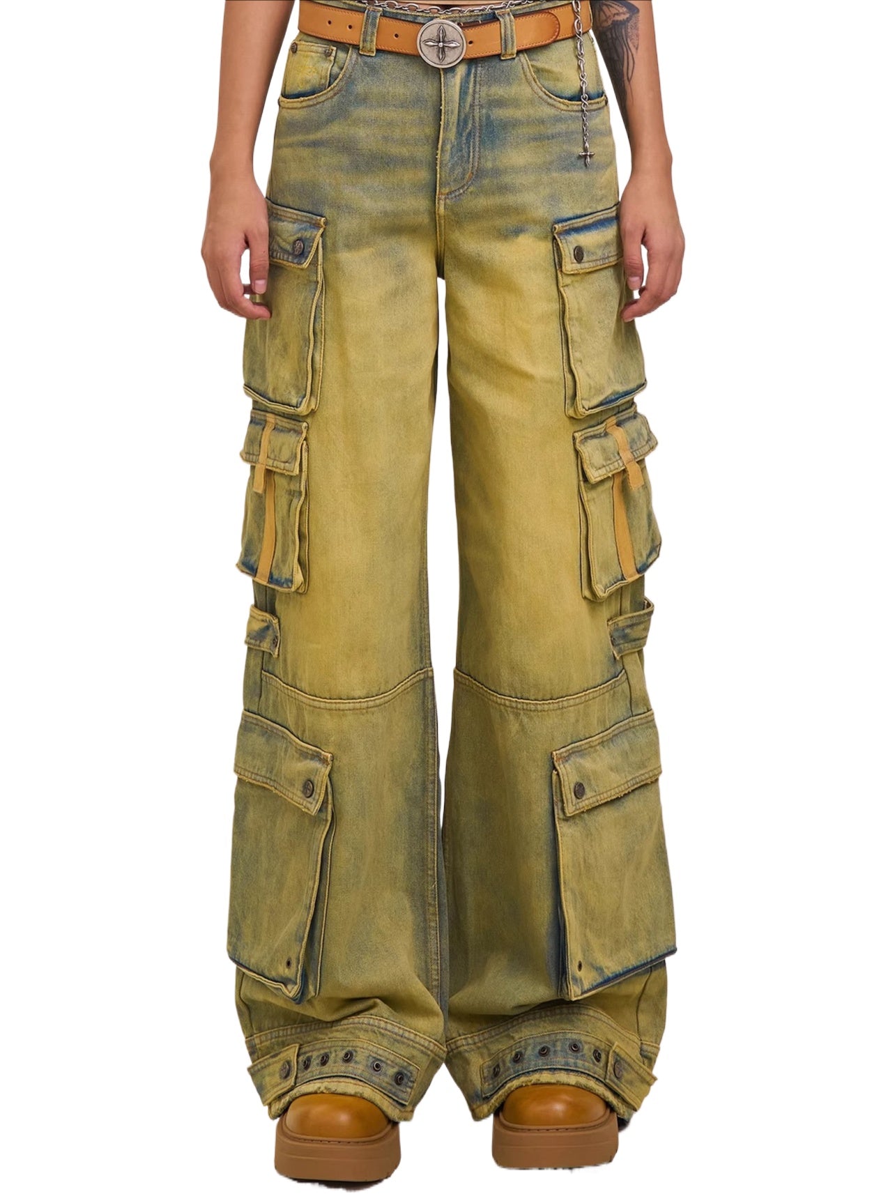 Wild Mustang Multi-Pocket Wide-Leg Jeans