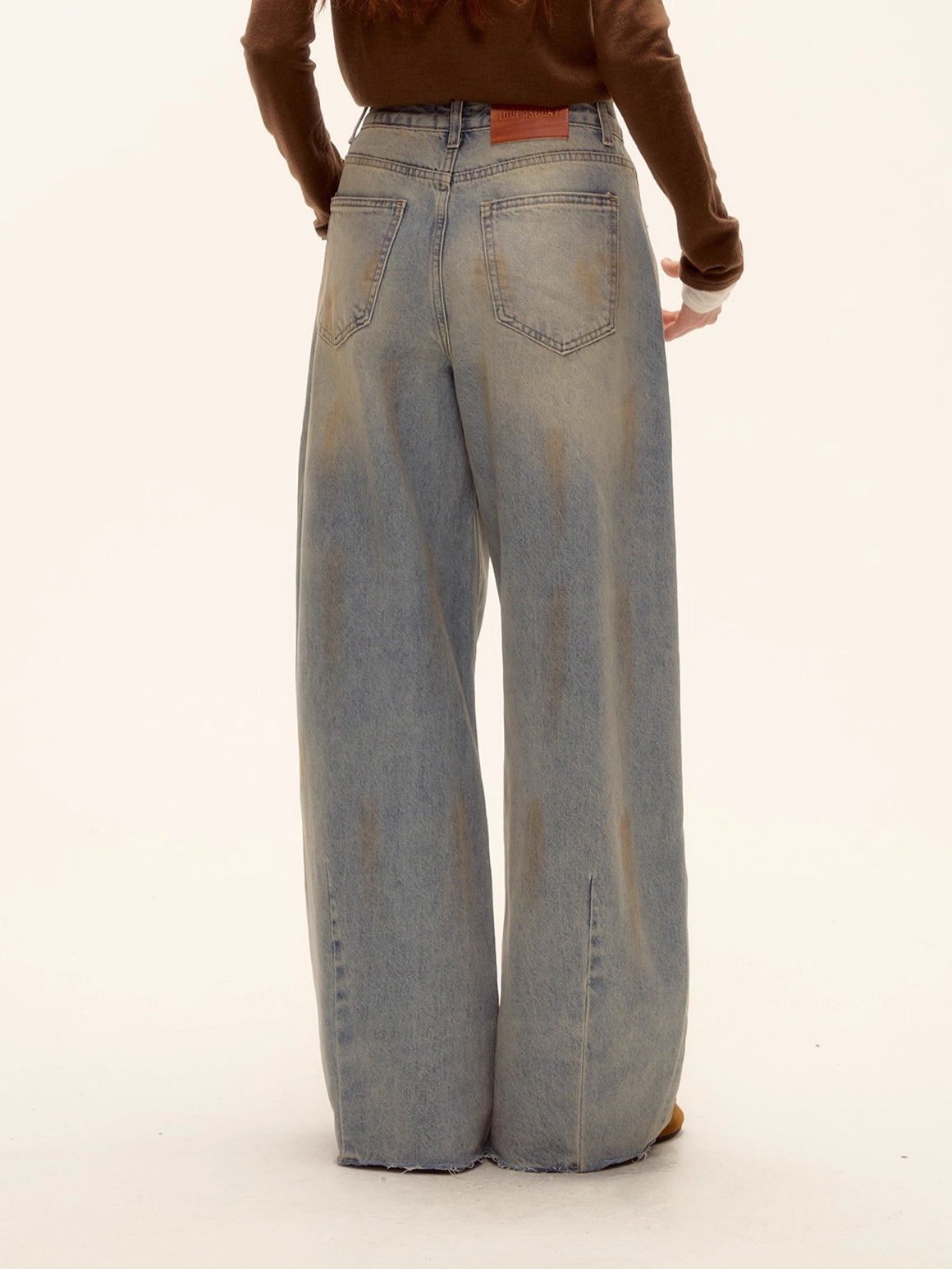Vintage Washed Distressed Wide-Leg Denim Pants