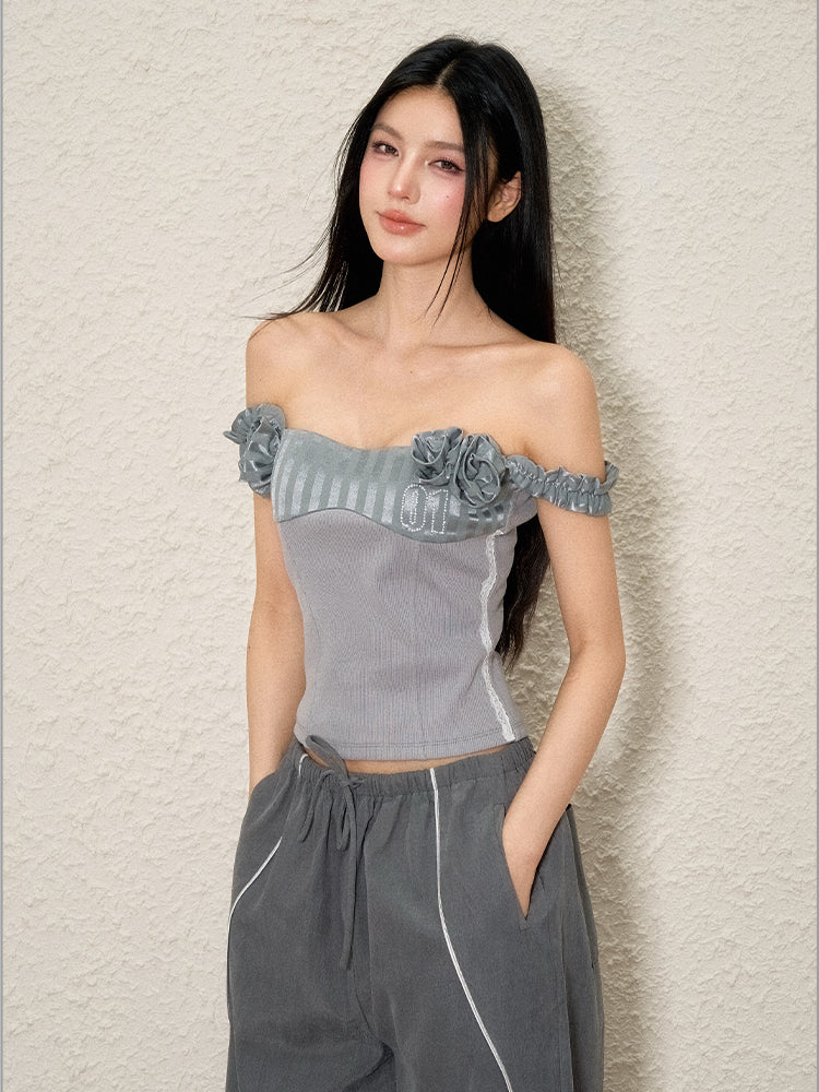 3D Floral Off-Shoulder Vest - CHINASQUAD