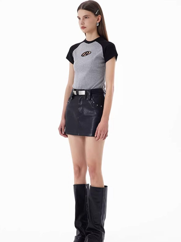 Raglan Sleeve Embroidered Fitted T-Shirt