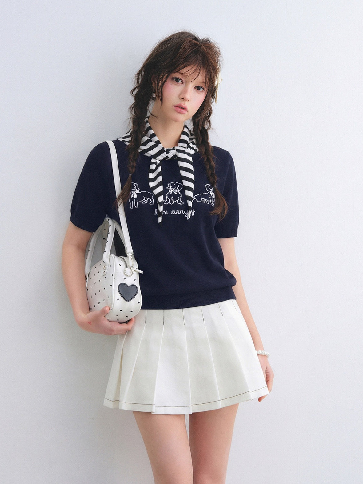 Wool-Blend Jacquard Knit Tee & Striped Shoulder Set