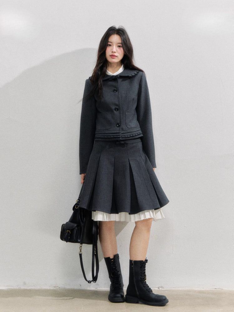 Preppy Style Lapel Suit Jacket & Skirt Set