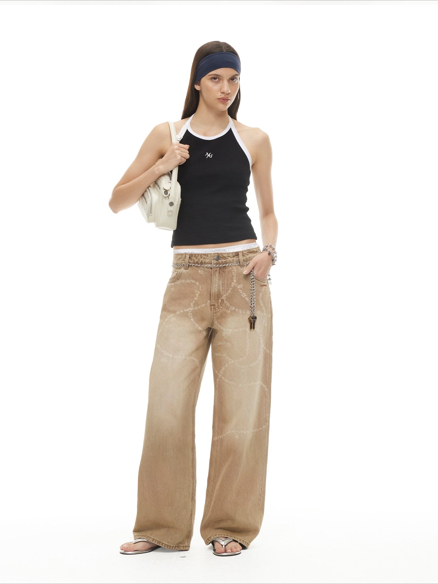 Beverly Washed Wide-Leg Denim Trousers