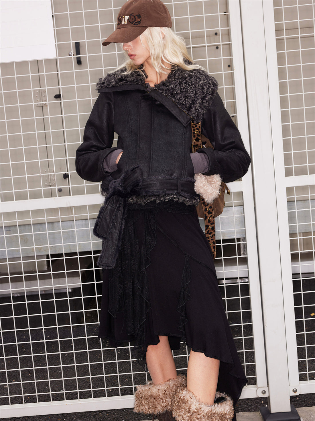 Faux Fur Collar Leather Jacket - CHINASQUAD