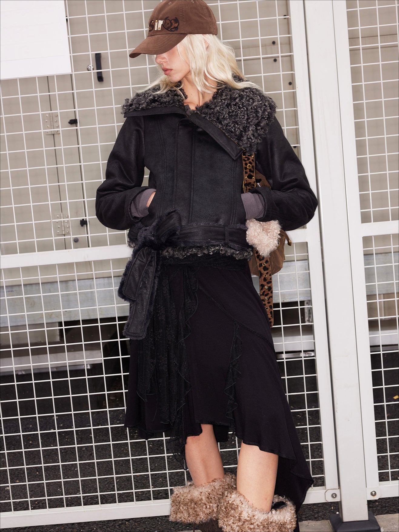 Faux Fur Collar Leather Jacket - CHINASQUAD