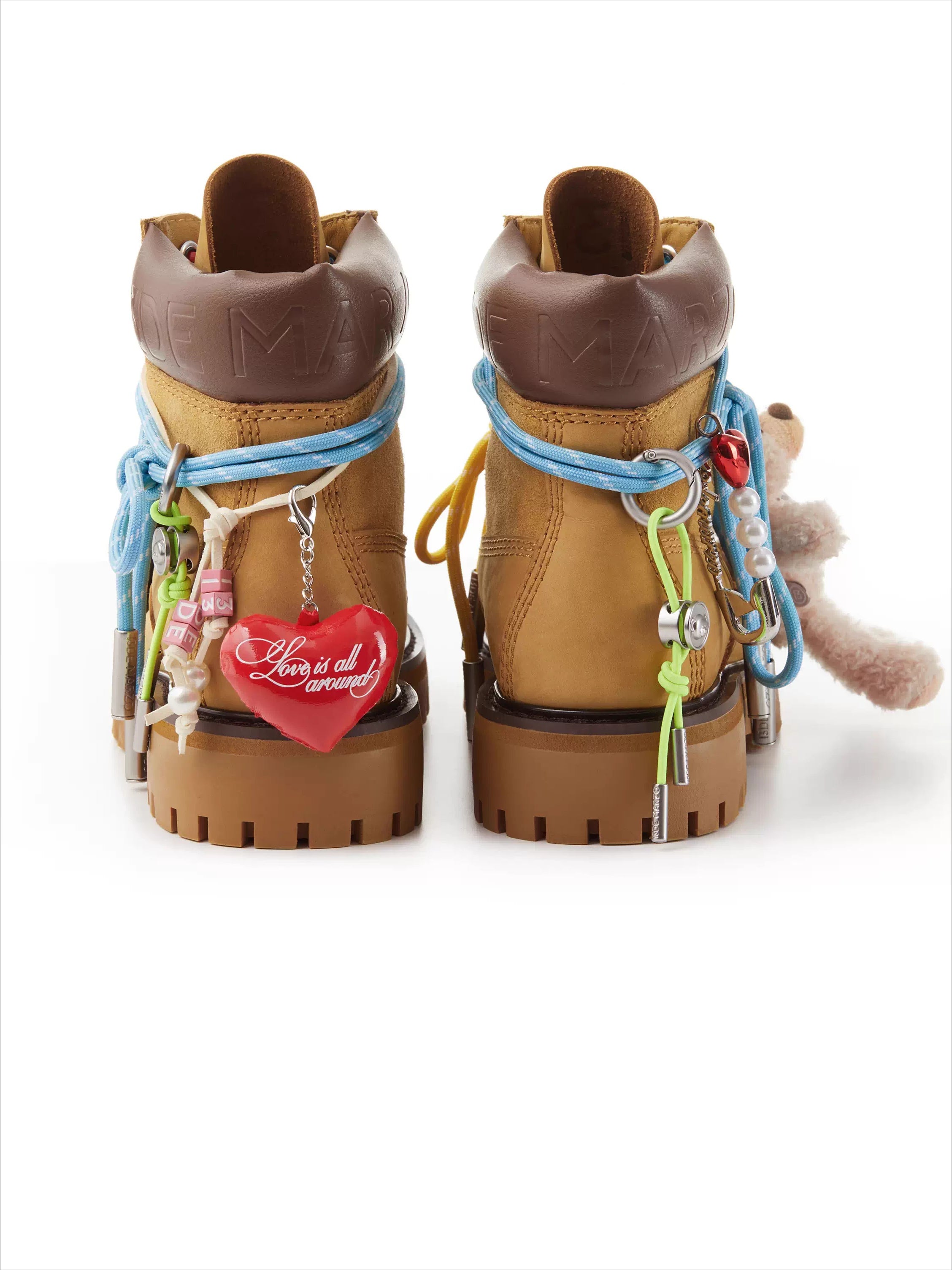 Charm-Embellished Platform Combat Boots