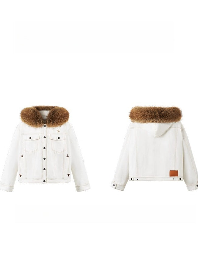 Polar Cotton Eco Fox Fur Collar Denim Jacket