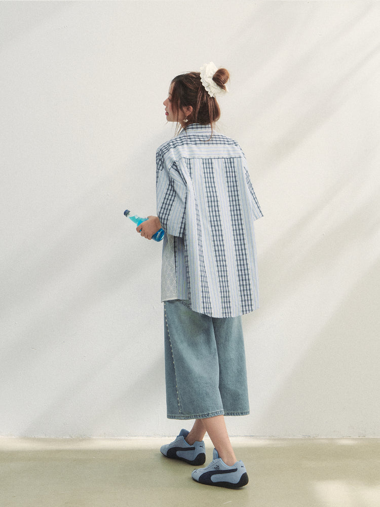 Lace - Plaid Embroidered Shirt - CHINASQUAD