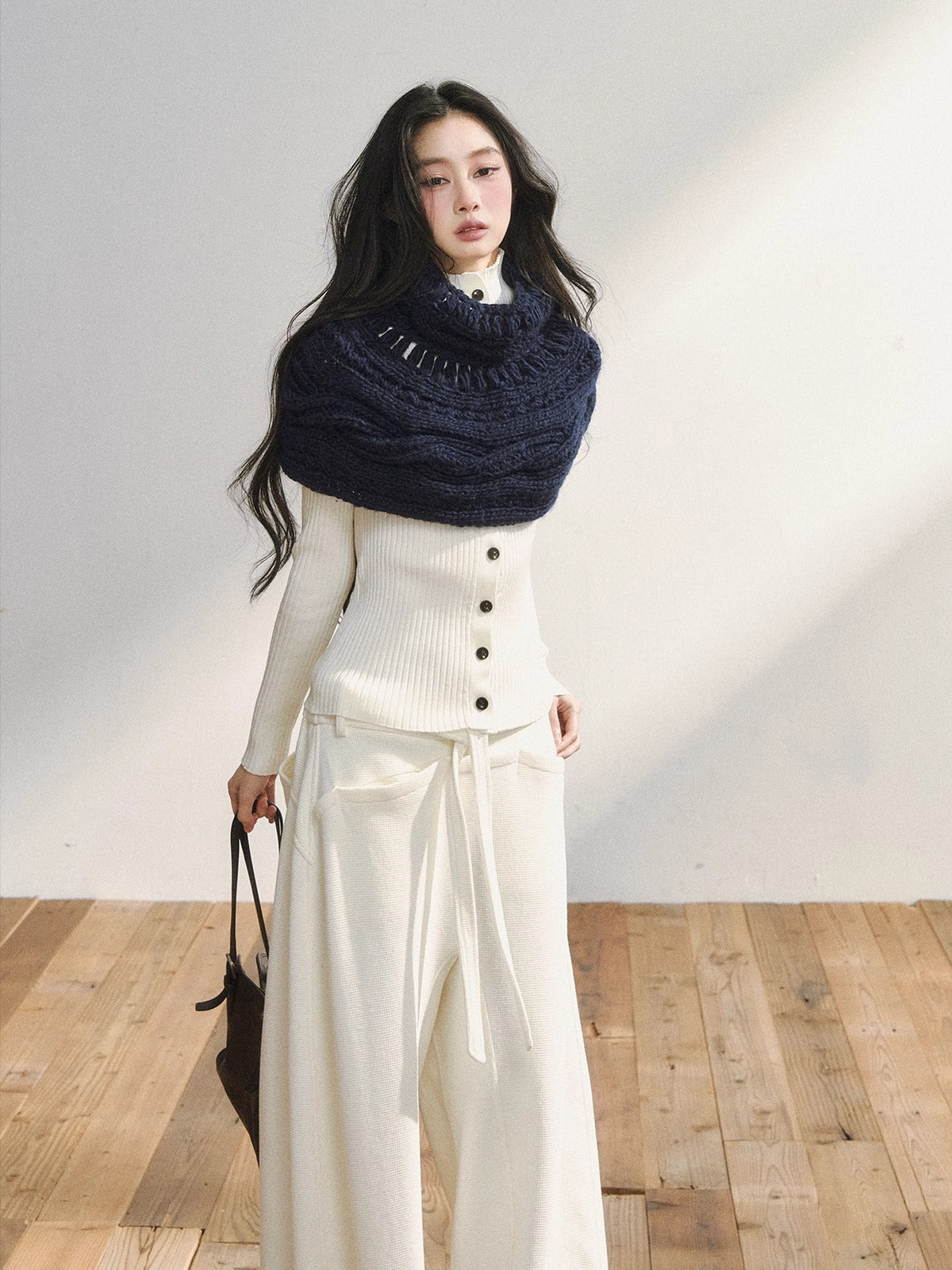 Vintage-Inspired White Buttoned Knit Cardigan