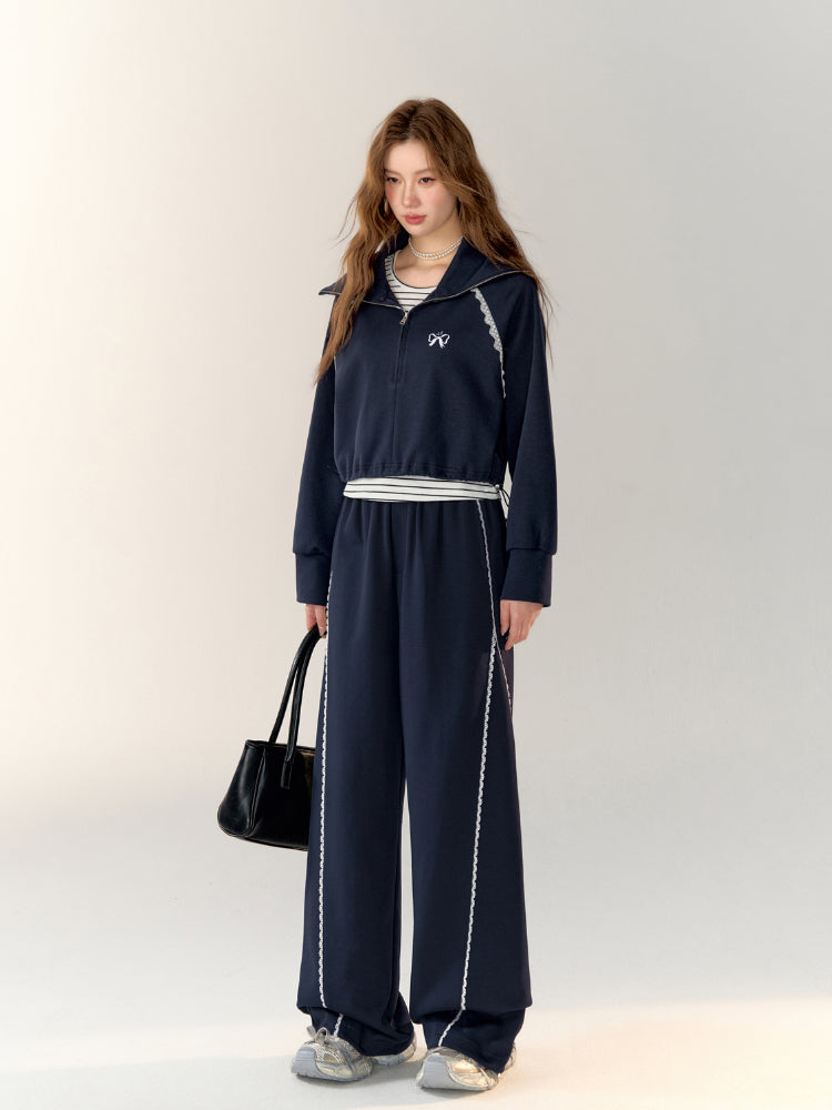 Lace-Trimmed Adjustable Cuffed Straight Leg Sweatpants - CHINASQUAD