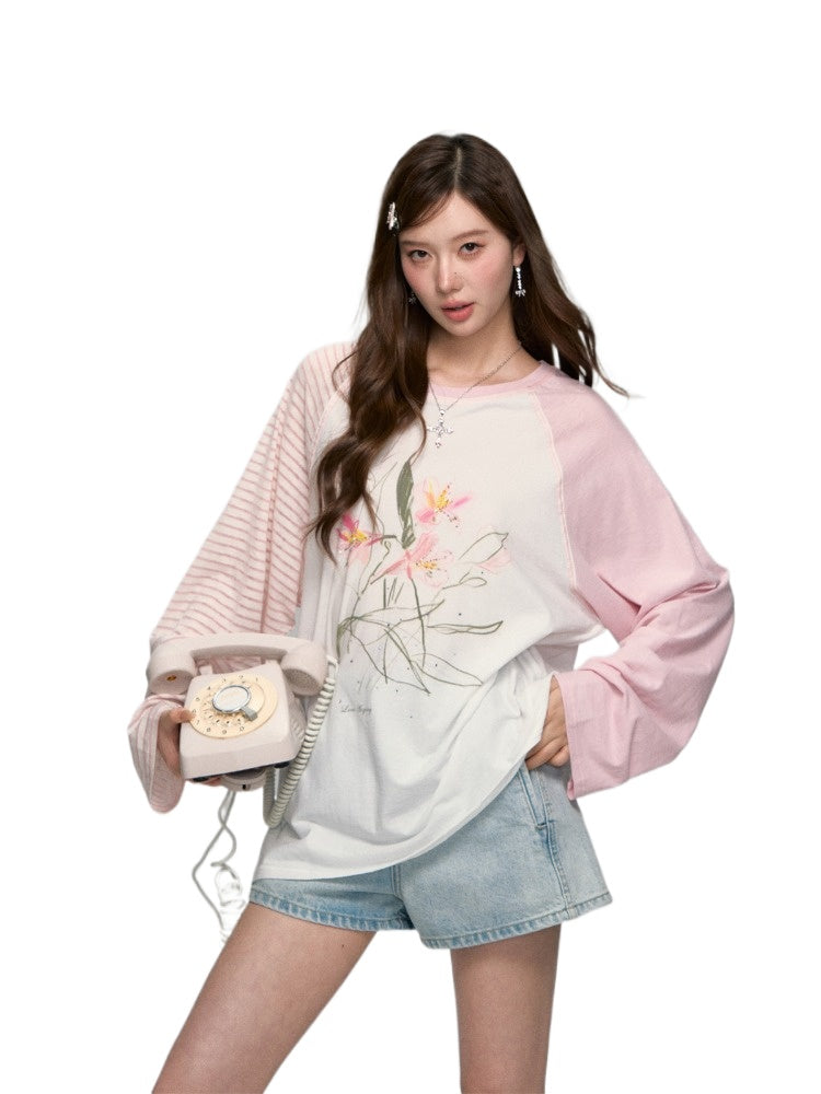 Pink Raglan Graphic T-shirt - CHINASQUAD