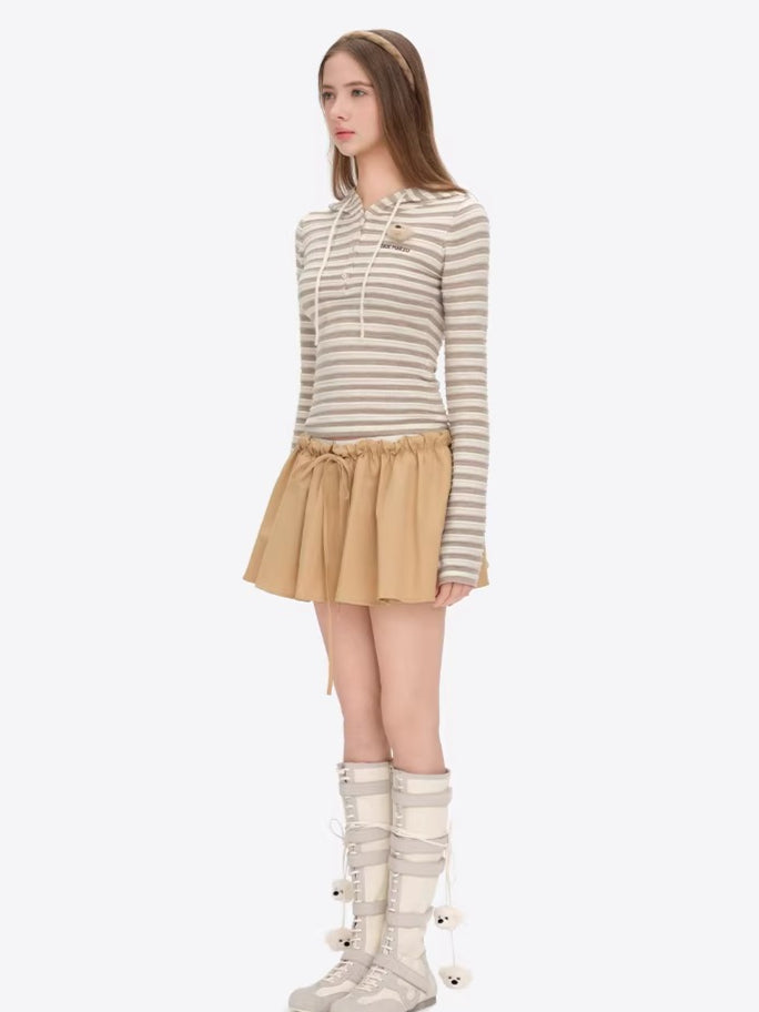 Striped Bear Button Hoodie Tee