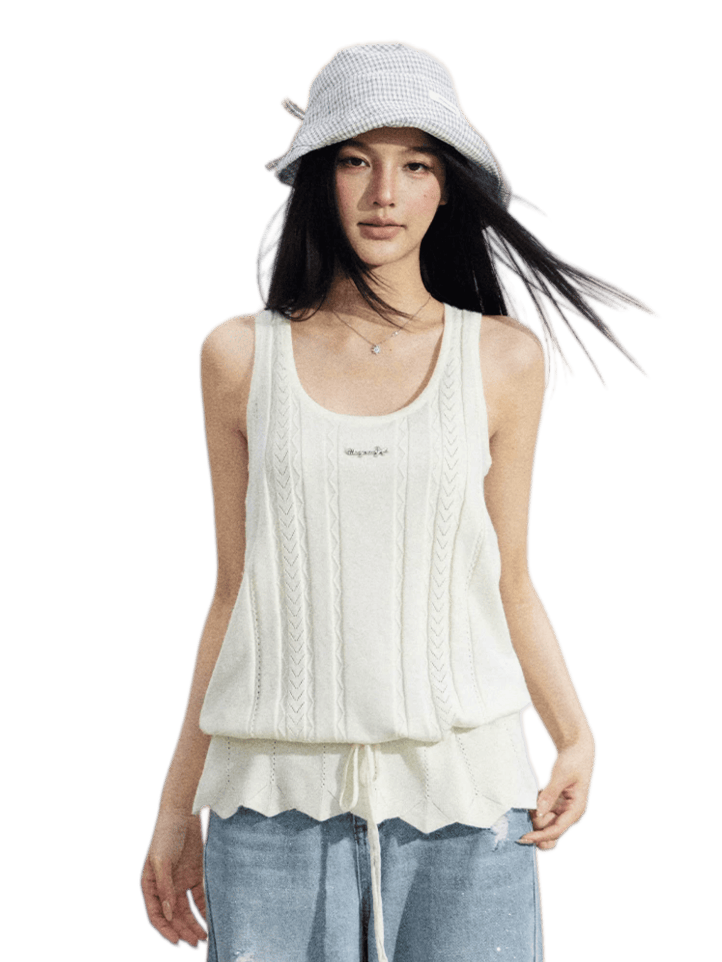 Drawstring Ruched Knit Tank Top