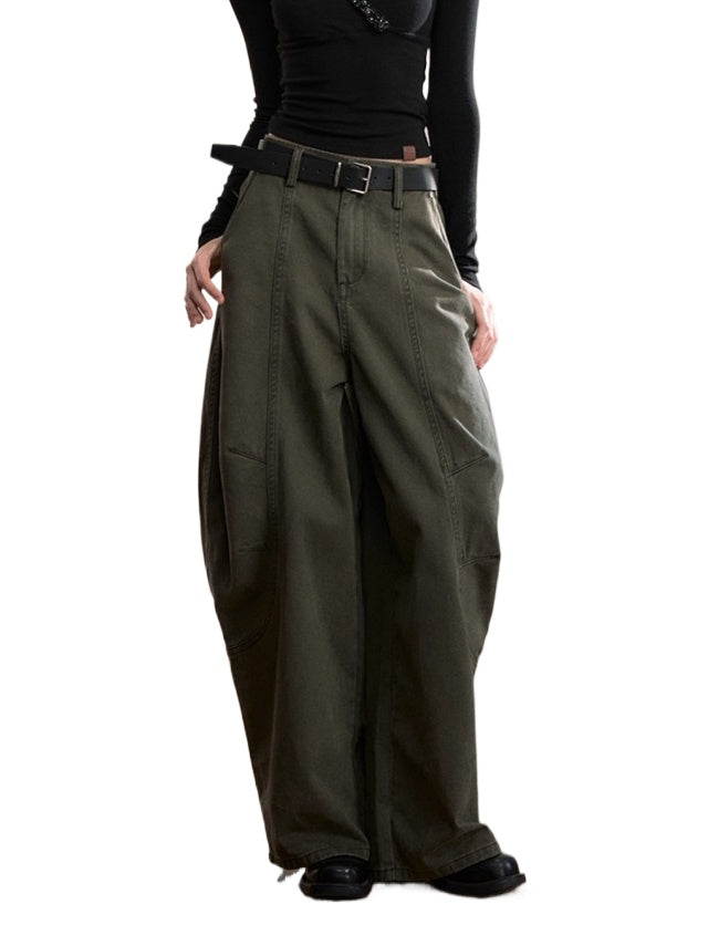 Army Green Relaxed Wide-Leg Pants