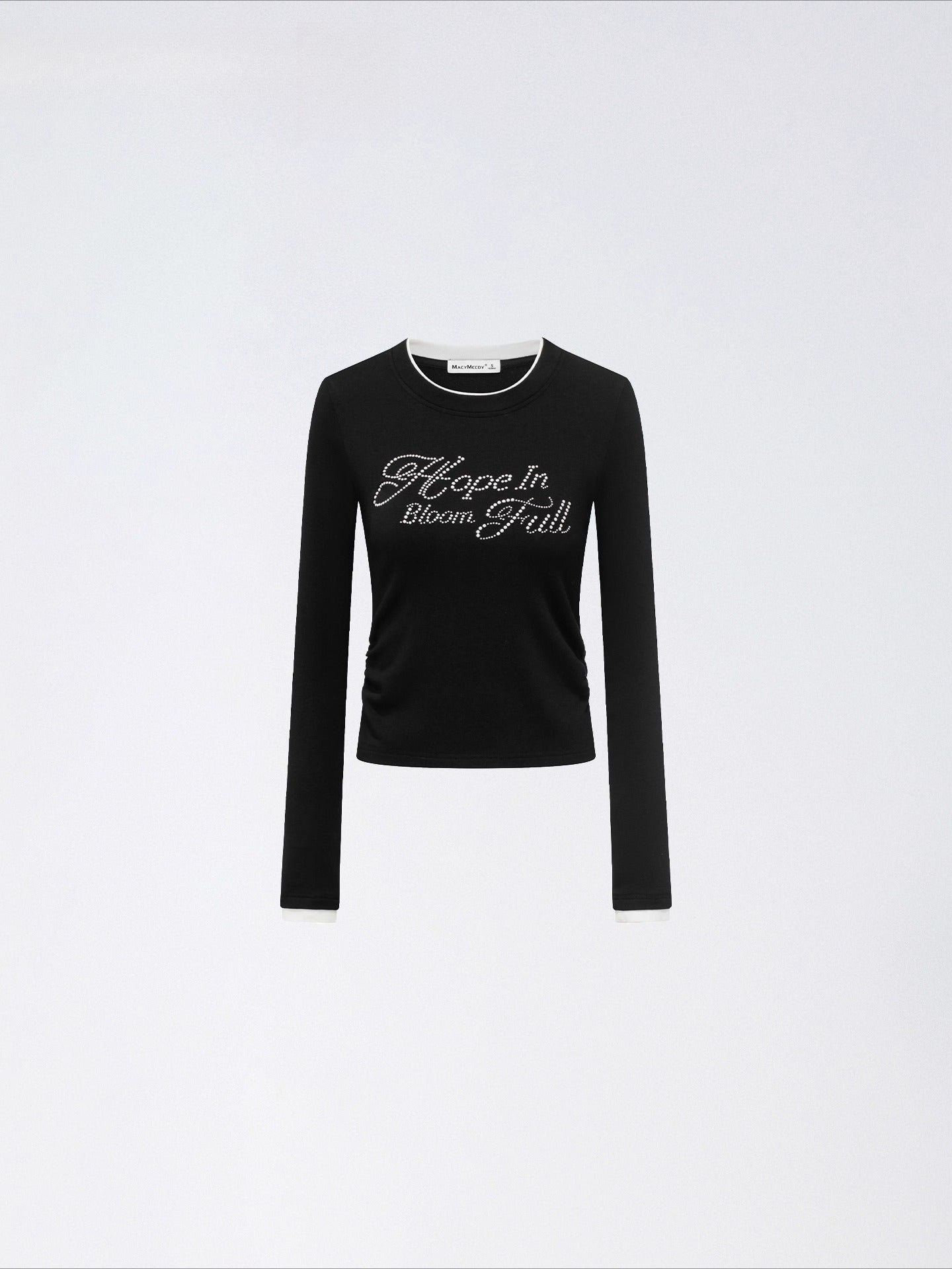 Dual-Layer Letter Embellished Slim-Fit T-Shirt