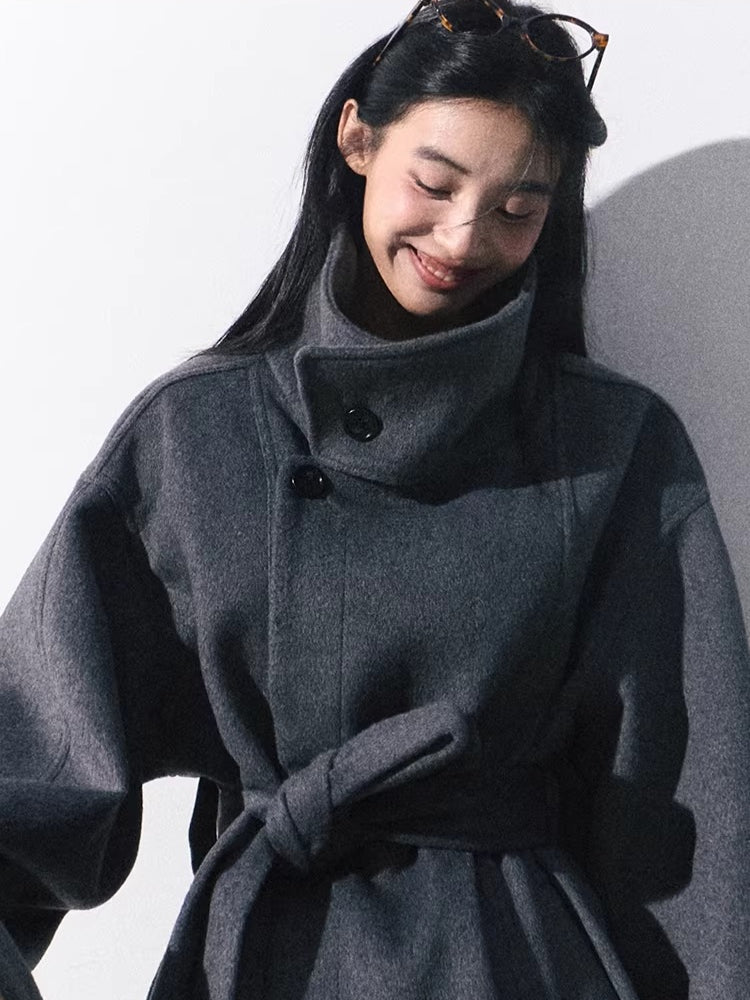 Heavyweight Wool Stand-Collar Short Coat