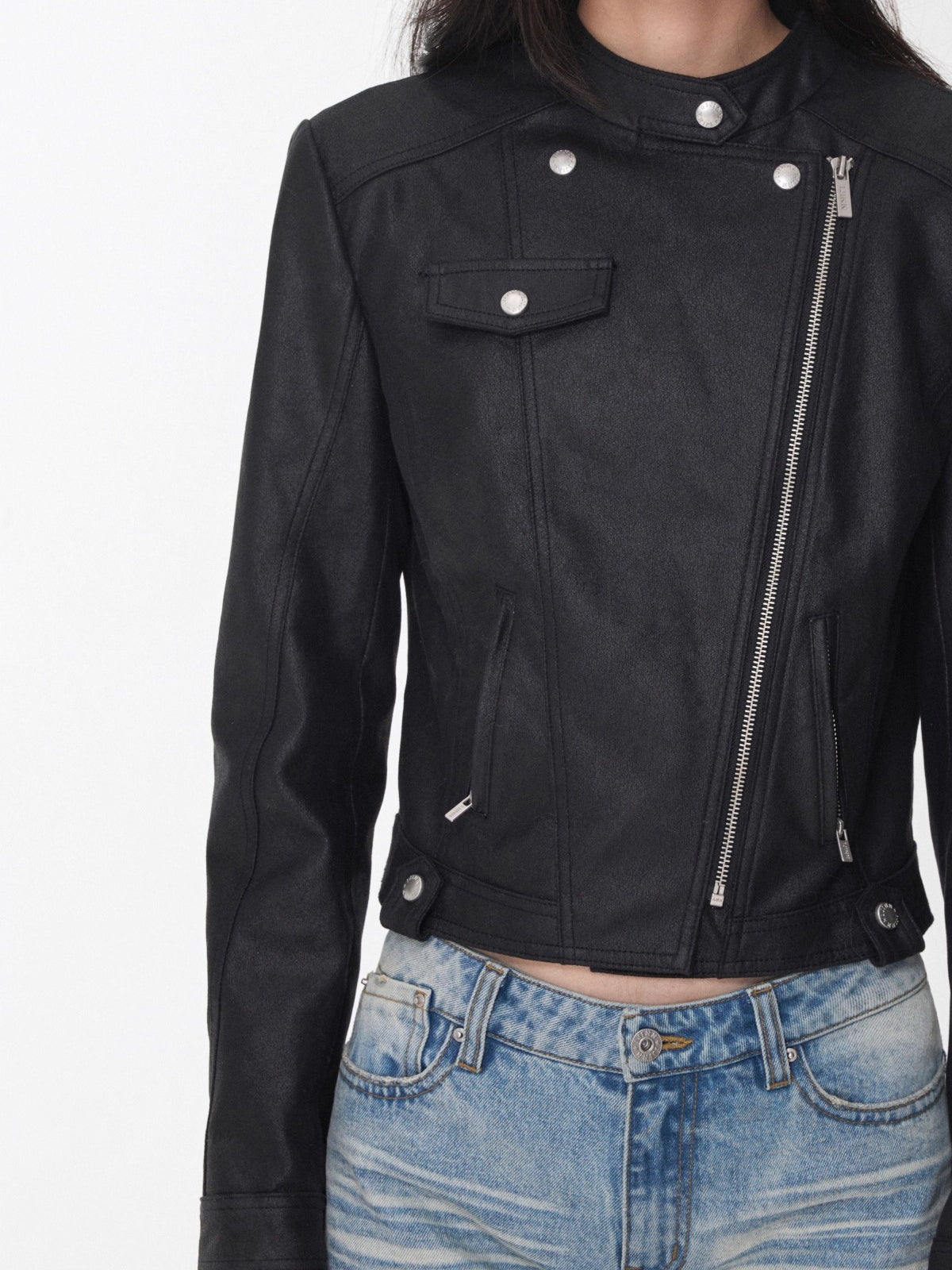 Vintage Cracked Leather Moto Jacket - CHINASQUAD