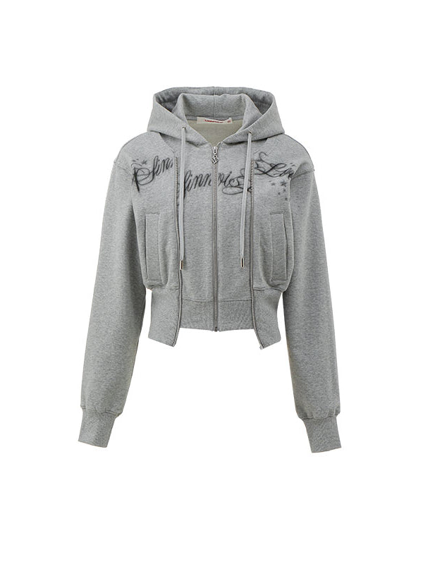 White & Gray Cropped Hoodie Cardigan - CHINASQUAD