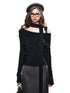 (Final Sale) White & Black Off-Shoulder Lace Knit Crewneck - CHINASQUAD