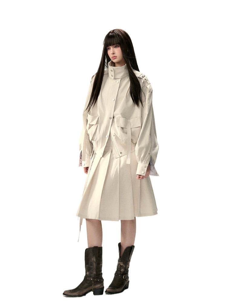 Plaid Patchwork Oversized Large Pockets Jacket - CHINASQUAD