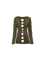 V-Neck Hollow Cable Knit Sweater - CHINASQUAD