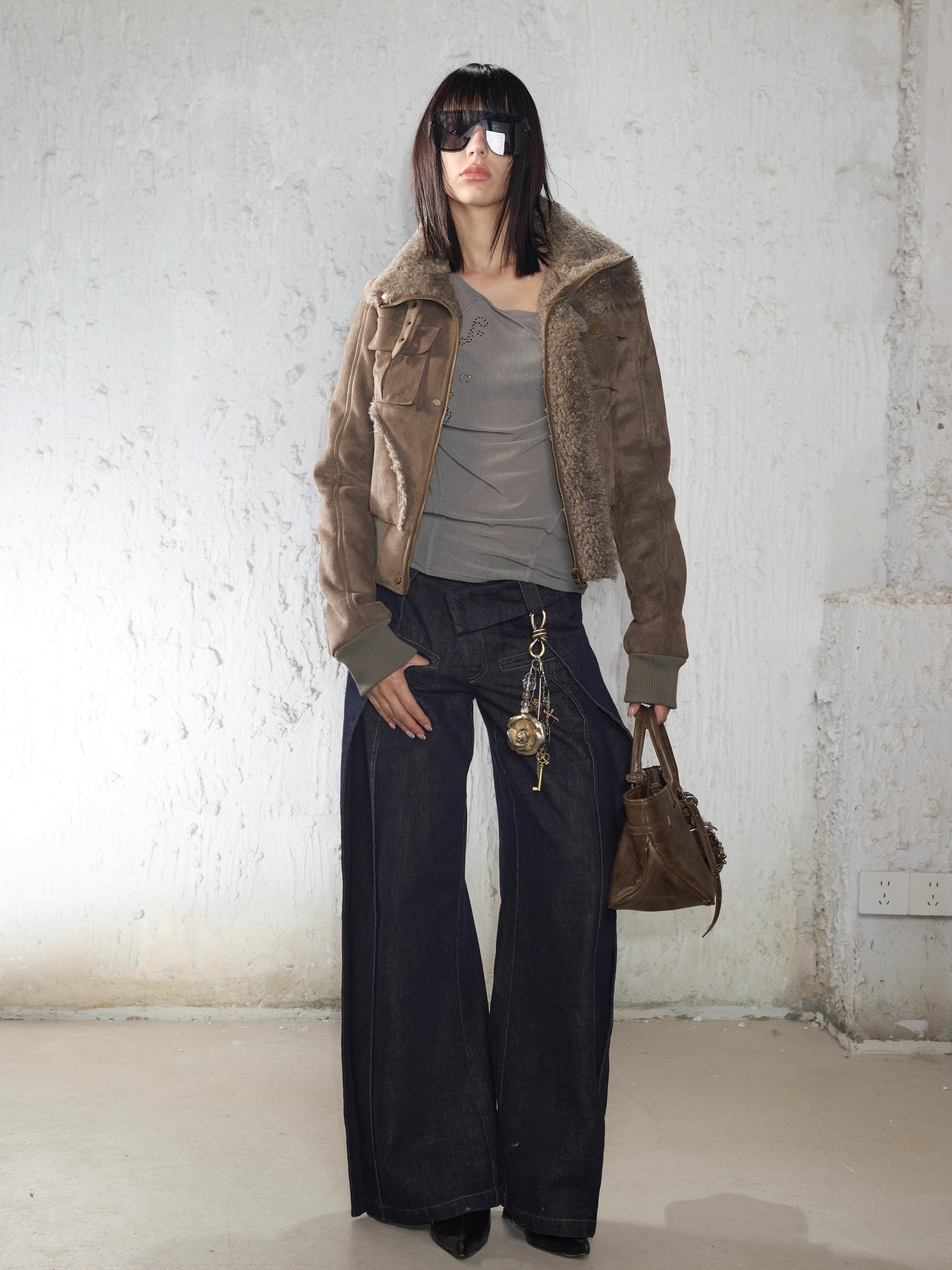 Rhinestone Frayed-Edge Knit T-Shirt