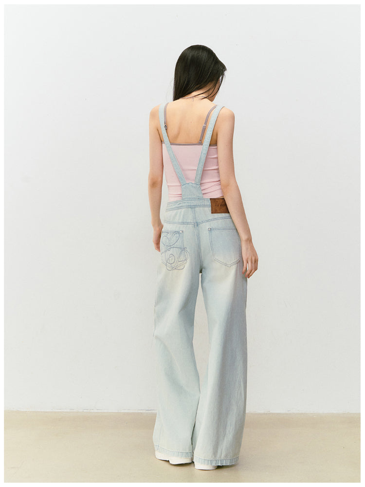 Washed Light Blue Denim Overalls - CHINASQUAD