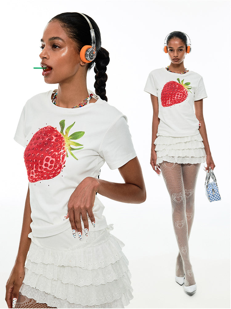 Fruit Printed Rhinestone T-shirt - CHINASQUAD