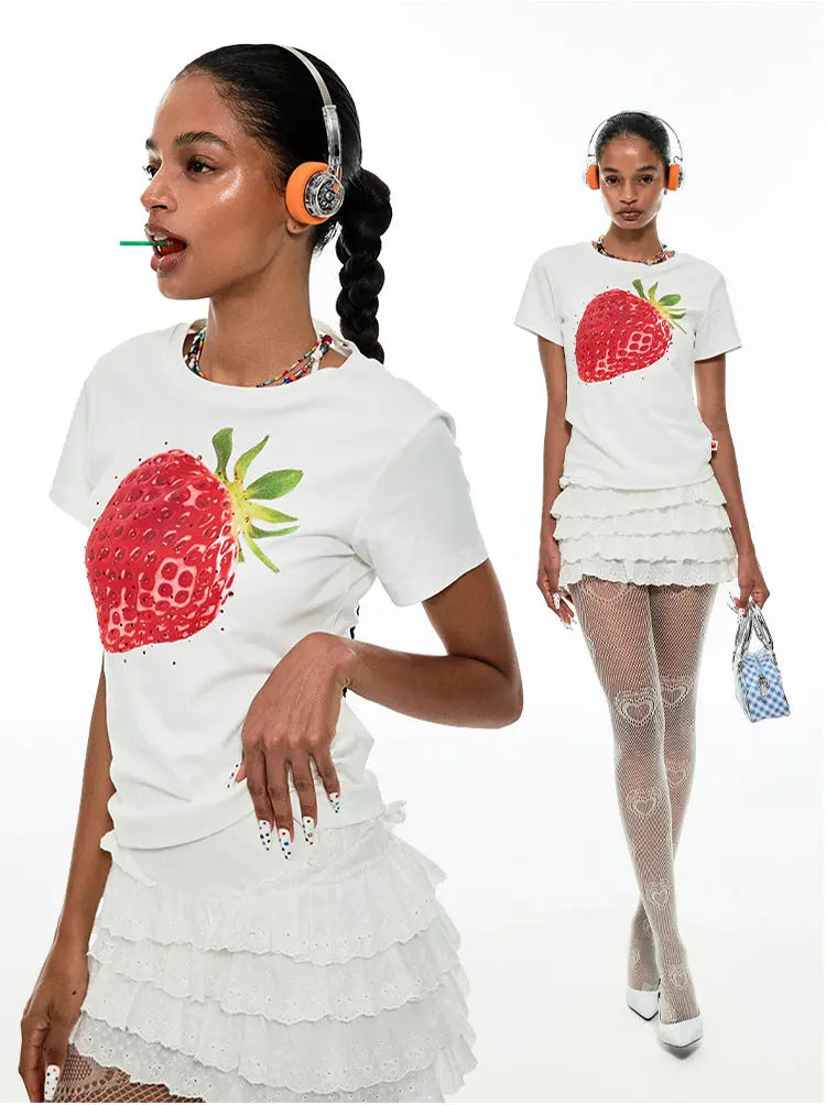 Fruit Printed Rhinestone T-shirt - CHINASQUAD