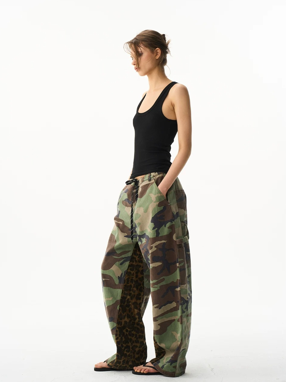 Camo Leopard Patchwork Workwear Pants
