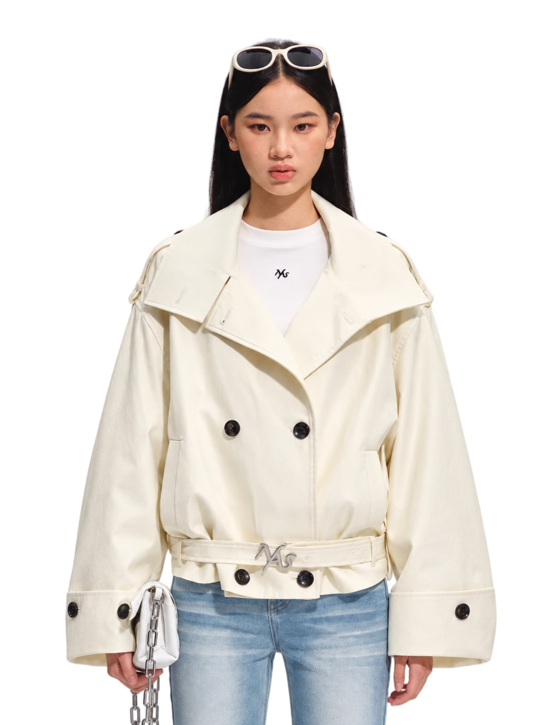 Veste courte style moto en coton-Tencel lavé
