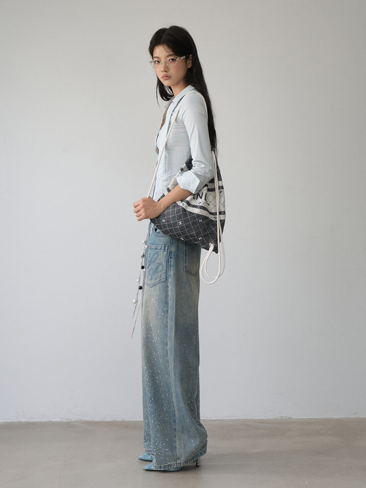 Contrast-colored Collared Waist-cinched Shirt - CHINASQUAD