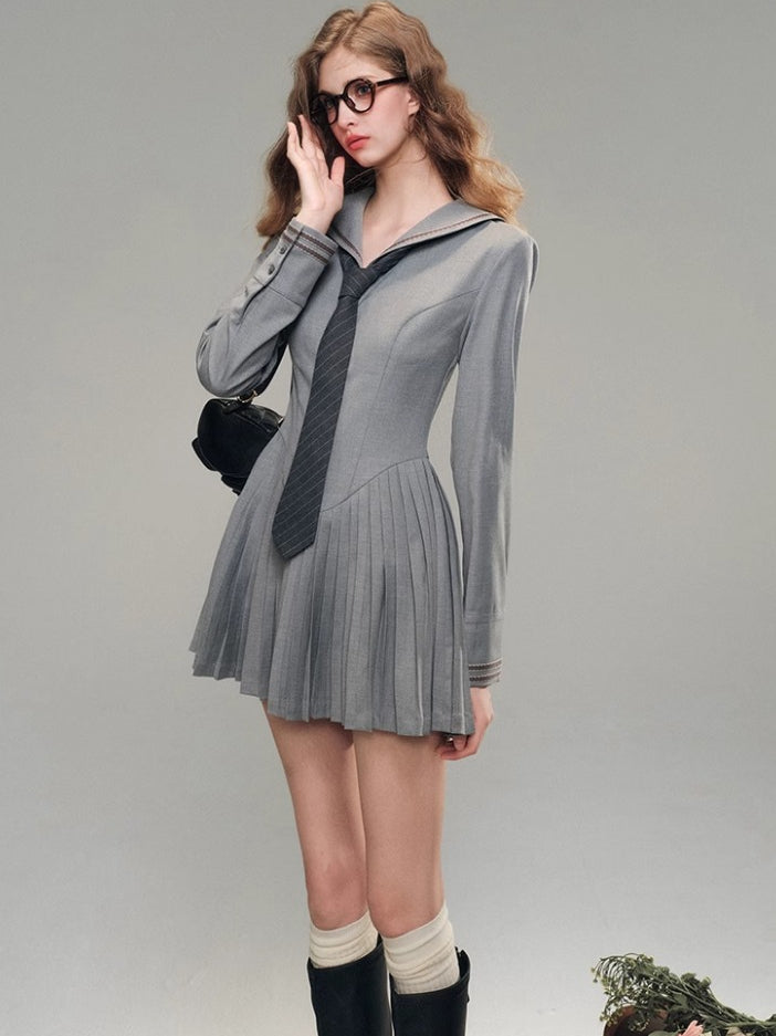Pleated Long Sleeve Dress - CHINASQUAD